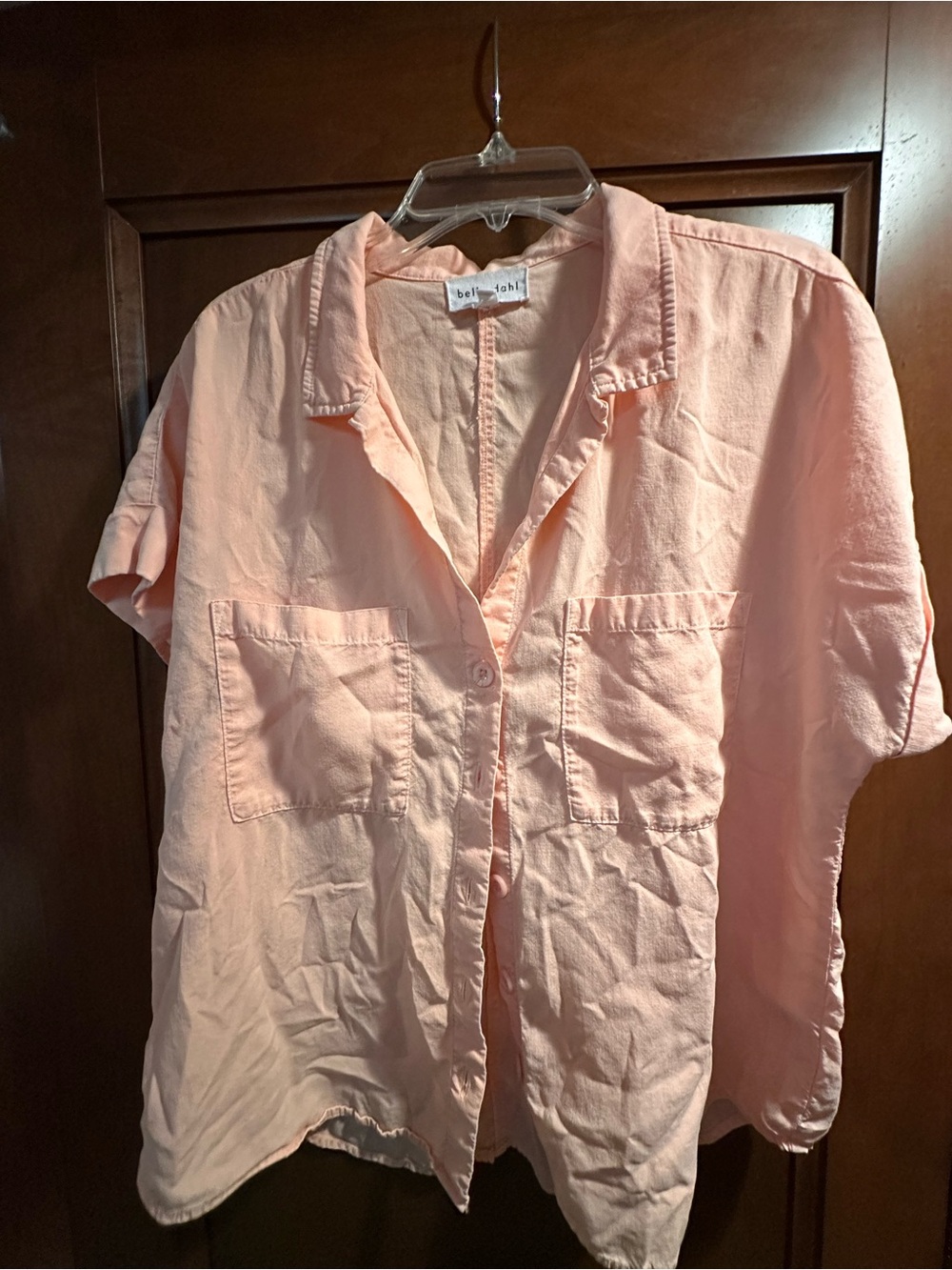 Bella Dahl Peach Button-Front Short Sleeve Blouse